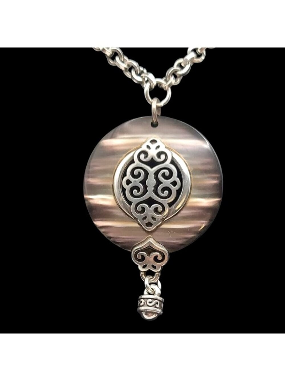 Brighton Geneva Necklace Mother Of Pearl Silver Plated Adjustable Signed Retired